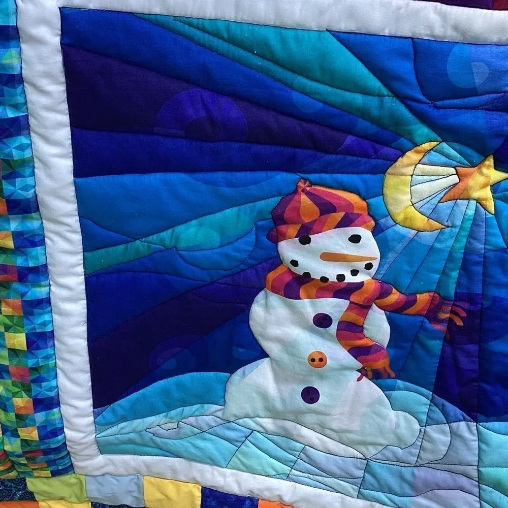 NWT Hand Crafted Bright Snowman Holiday Celebrations Quilt